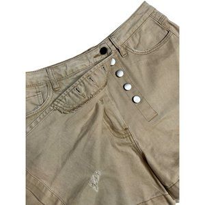 Easel Womens Large Khaki Tan Front Button Down Distressed Twill Relaxed Skort‎